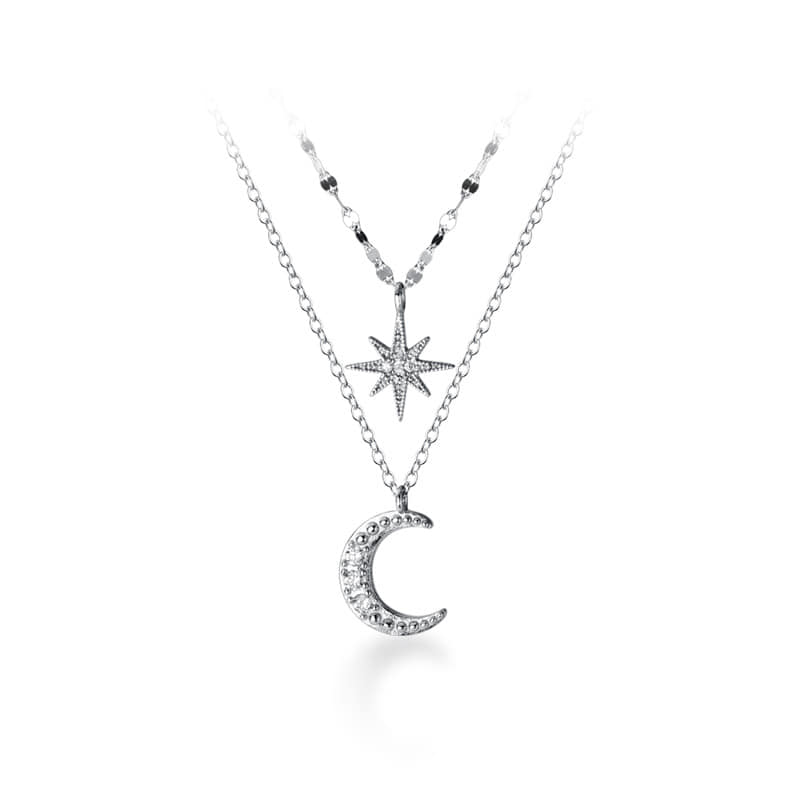 Picture of New Zircon Moon Pendant Necklace for Women Fashion Jewelry  Double Layer Star Moon Charm Chain For Women