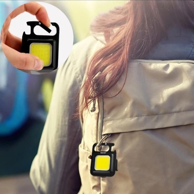 Picture of Keychain Light - Rechargeable Flashlights, 4 Modes Mini Flashlight Keychain with Folding Bracket Bottle Opener and Magnetic Base for Emergency and Outdoor Use