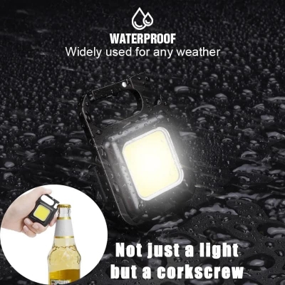 Picture of Keychain Light - Rechargeable Flashlights, 4 Modes Mini Flashlight Keychain with Folding Bracket Bottle Opener and Magnetic Base for Emergency and Outdoor Use