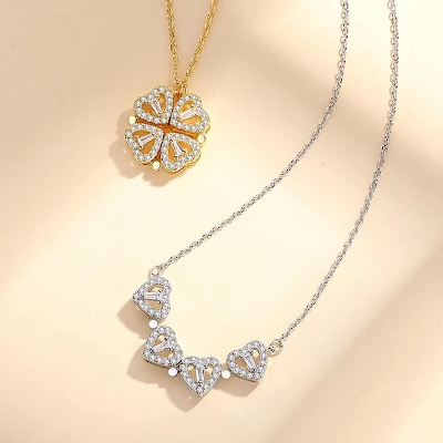 Picture of New Design Women Heart Clover Magnetic Pendant Necklace Dainty Girl Heart Necklace Cute Jewelry Gift for Women & Girls