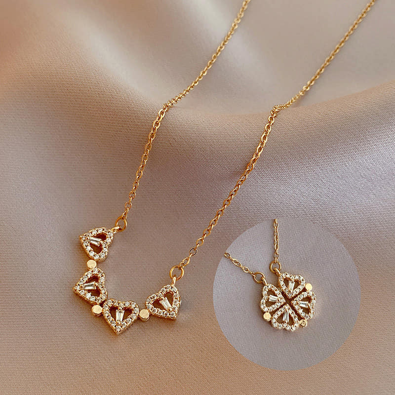 Picture of 4 in 1 Magnetic Love Pendant Necklace for Women Heart Shape Clover Necklace for Women & Girls