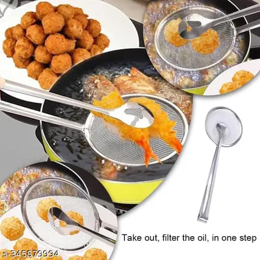 Picture of 1PCS Stainless Steel Kitchen Colander Filter Mesh Spoon Fried Food Oil Scoop Drain Oil Food Clip Fishing Oil Kitchen Gadgets