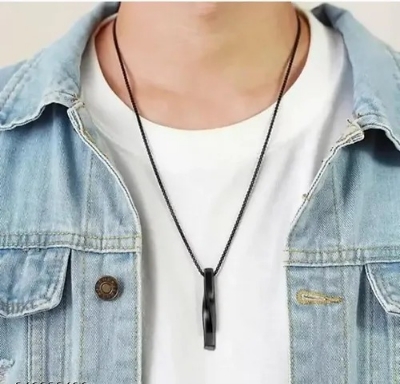 Picture of Steel Vertical Bar Pendant Necklaces For Men - Black