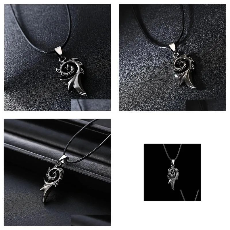 Picture of Men's Punk Dragon Flame Titanium Stainless Steel Cool leather chain Pendant Necklace Men's necklace/Unique Design Pendant Chain For Men's/ Chain For Men/Men's Pendant