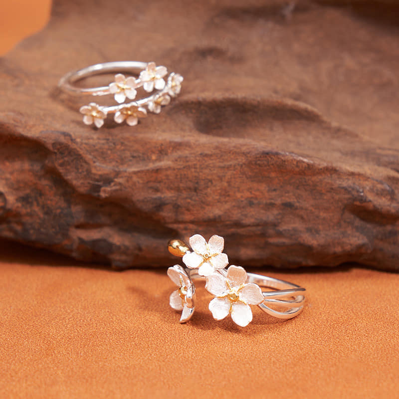 Picture of Delicate Flower Opening Adjustable Ring Set for Women, Korean Silver Color, Minimalist Finger Rings