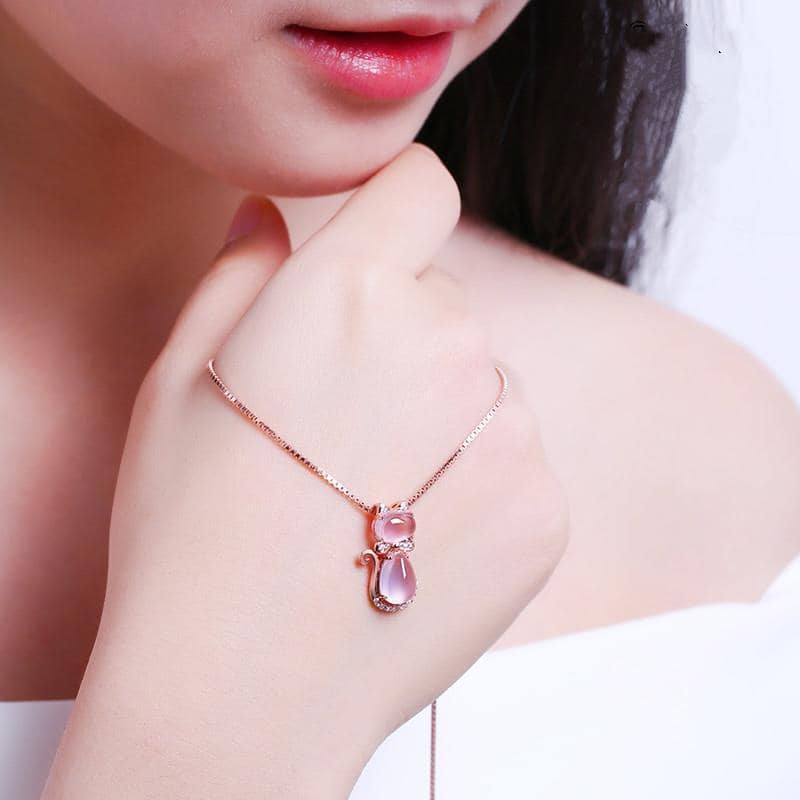 Picture of New Shiny Pink  Stone Crystal Cat Shape Chain For Women