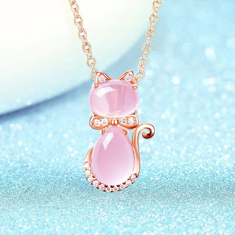 Picture of New Shiny Pink  Stone Crystal Cat Shape Chain For Women