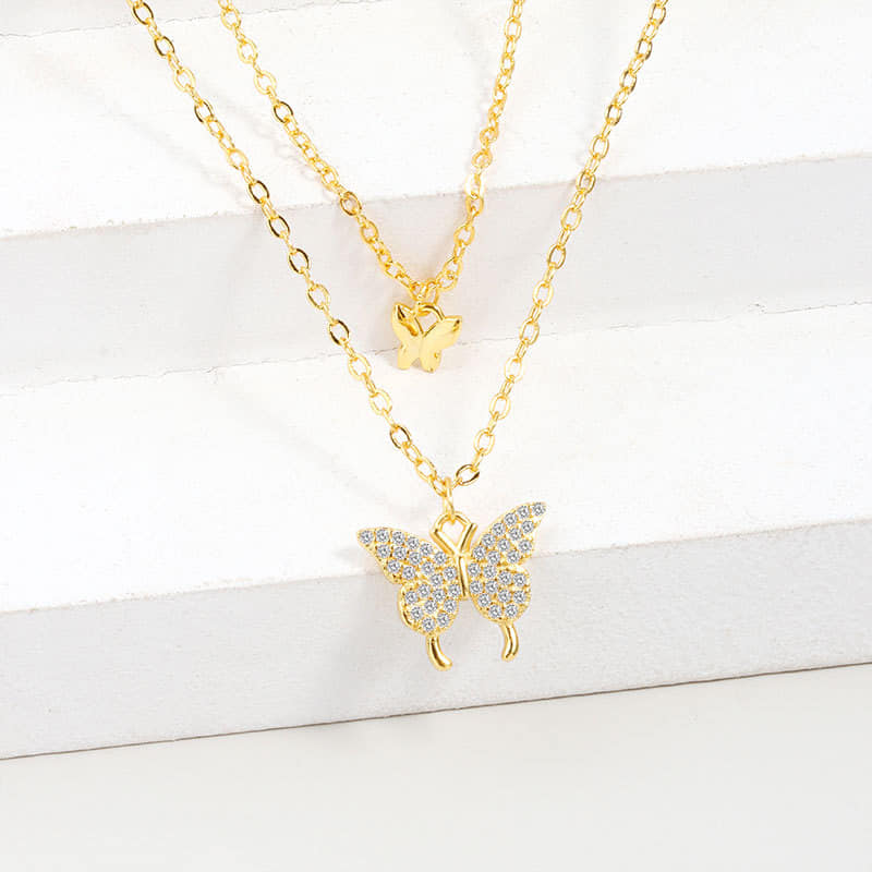 Picture of Shiny Butterfly Necklace Exquisite Golden Crystal Pendant Collar Chain Necklace Ladies Clavicle Chain Wedding Party Jewelry Gift MIO Super Store