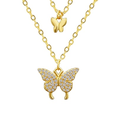 Picture of Shiny Butterfly Necklace Exquisite Golden Crystal Pendant Collar Chain Necklace Ladies Clavicle Chain Wedding Party Jewelry Gift MIO Super Store