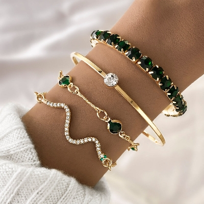 Picture of New Green Diamond Stone Crystal Butterfly Bracelet Set For Women - Bracelet For Women - Bracelet For Women - Bracelet For Women