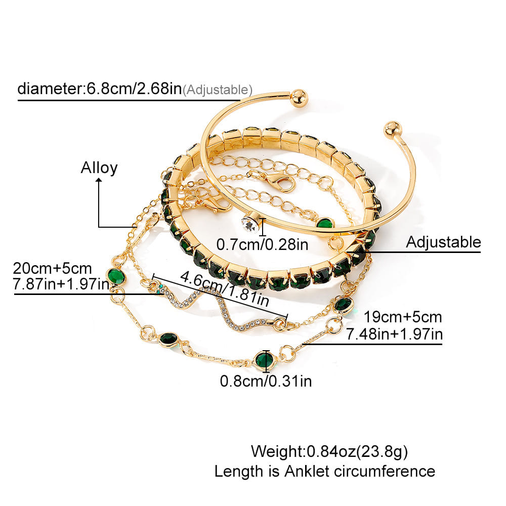 Picture of New Green Diamond Stone Crystal Butterfly Bracelet Set For Women - Bracelet For Women - Bracelet For Women - Bracelet For Women