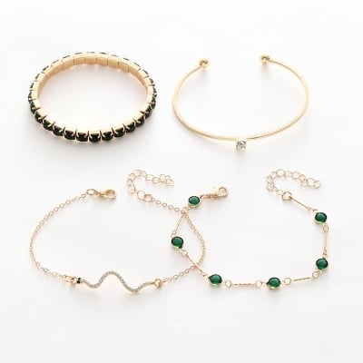 Picture of New Green Diamond Stone Crystal Butterfly Bracelet Set For Women - Bracelet For Women - Bracelet For Women - Bracelet For Women
