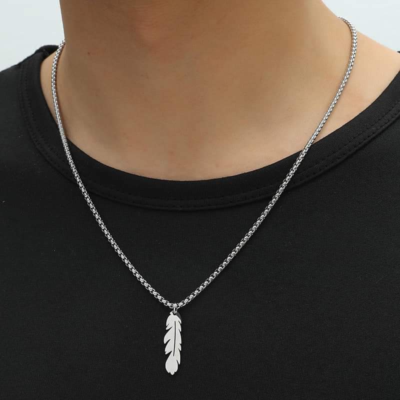 Picture of Men Stainless Steel Silver Color Leaf Chain For Men