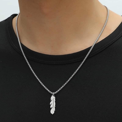 Picture of Men Stainless Steel Silver Color Leaf Chain For Men