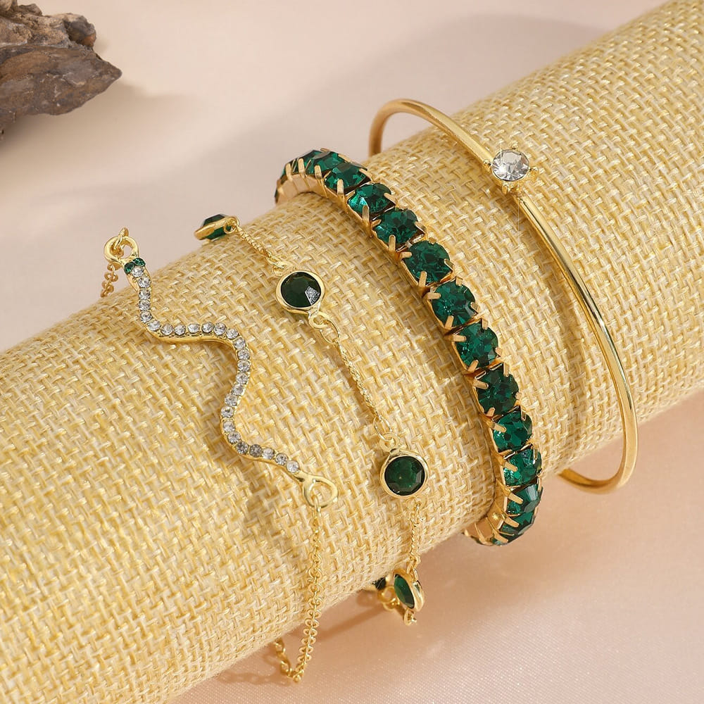 Picture of 4Pcs/Set Butterfly Leaf Charm Rhinestone Inlaid Women Bangle Bracelet From