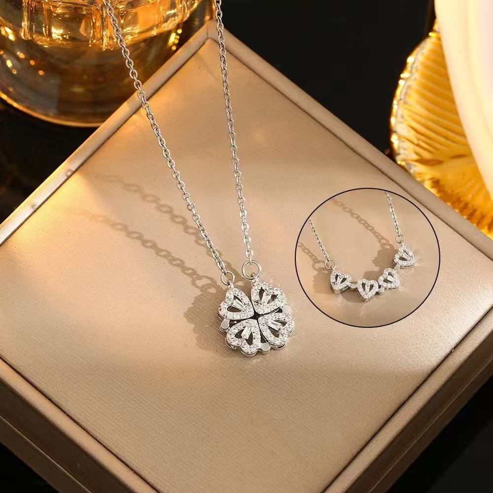 Picture of 4 in 1 Magnetic Love Pendant Necklace for Women Heart Shape Clover Necklace for Women & Girls