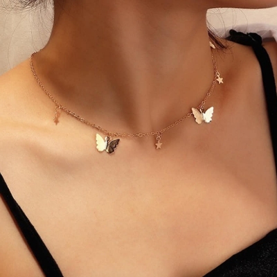 Picture of One Layer Star Butterfly Charm Necklace Chain For Women