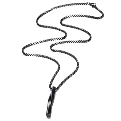 Picture of Stylish Black 3D High Polished Twisted Bar Locket Necklace For Men