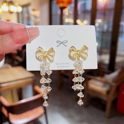 Picture of White Flower  Pearl Long Tassel Dangle Earrings for Women
