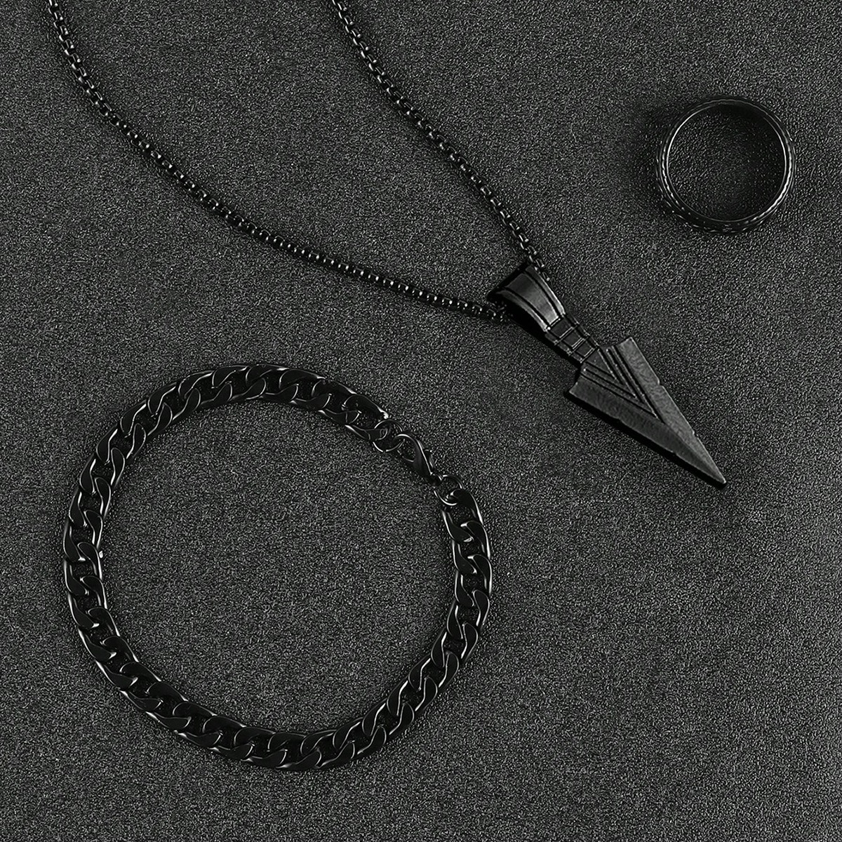 Picture of Warrior Spirit Arrowhead Pendant Necklace & Chain Bracelet Stainless Steel Jewelry Set for Men