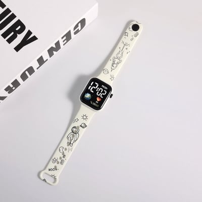 Picture of Trendy Cartoon Teddy Bear-Themed Digital Smartwatch with Stylish Black Silicone Strap for Kids & Teens