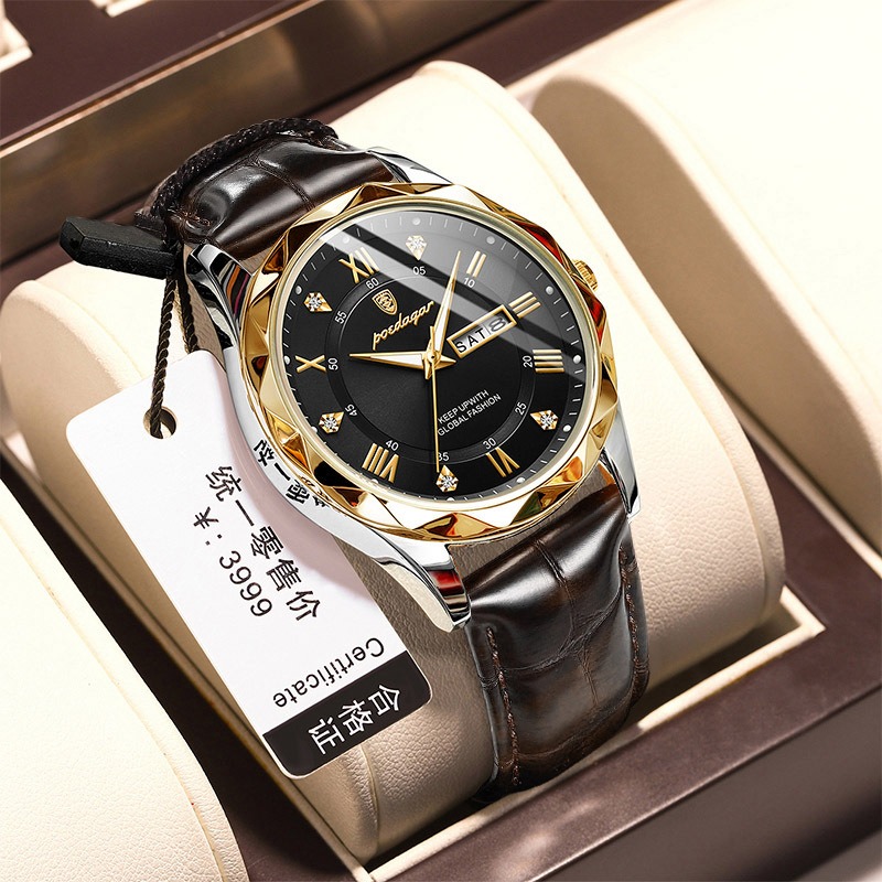 Picture of Luxury Poedagar Green Sunray Dial Watch with Day and Date Display