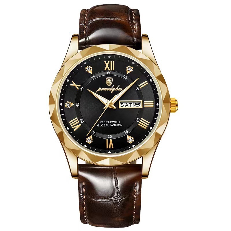 Picture of Luxury Poedagar Green Sunray Dial Watch with Day and Date Display