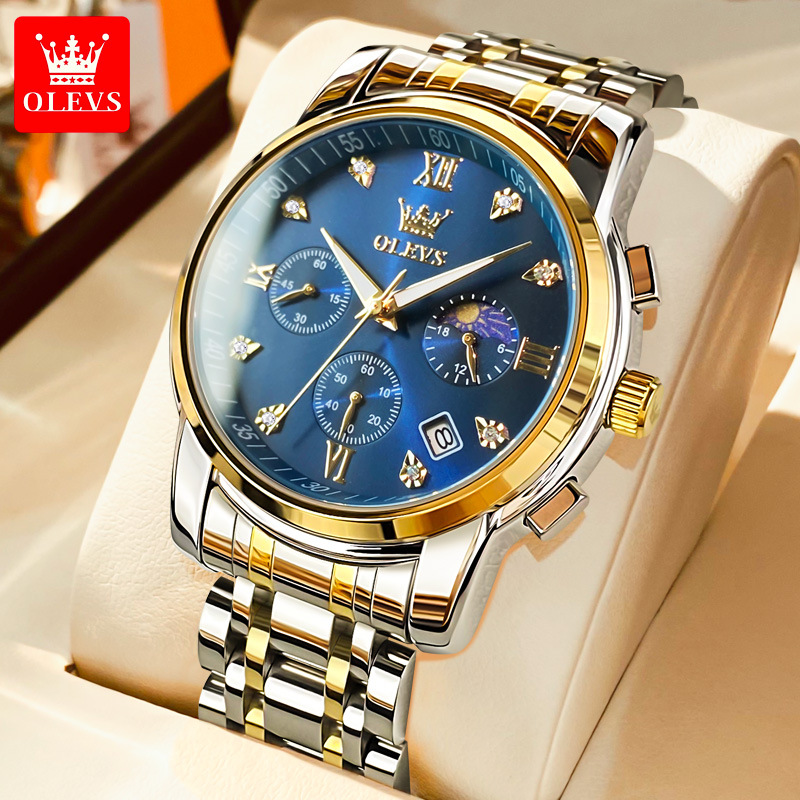 Picture of olevs leather waterproof quartz fashion watch for men