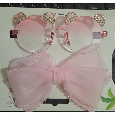 Picture of Stylish Bear Shape Stone Sunglass & Bow Clip Combo