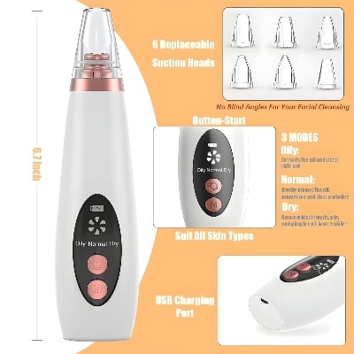Picture of 6 In 1 Multi-Function Blackhead Remover Tool, USB Rechargeable Derma suction Machine, Pimple Removal Tool for Men and Women