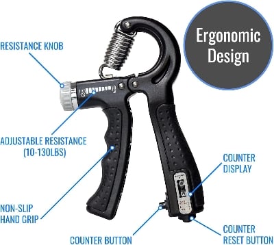 Picture of Sports Adjustable Hand Grip (10kg - 60kg) Strengthener with Counter for Men & Women for Gym Workout Hand Exercise Equipment to Use in Home for Forearm Exercise (Black) Stainless Steel Spring - Multicolor