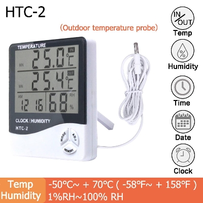 Picture of LCD Electronic Digital Temperature Humidity Meter Thermometer Hygrometer Indoor Outdoor Weather Station Clock HTC-1 HTC-2 - Off White
