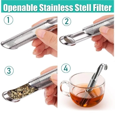 Picture of Portable Home Tea Accessories Filter Stainless Steel Tea Maker Piping Design Tea Spoon Brewer Long Handle Metal Creative Cup