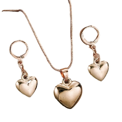 Picture of Simple Glossy Gold Plated Metal Love Heart Earrings Necklace Jewelry Set for Women Chic Light Valentine's Day Gifts Accessories