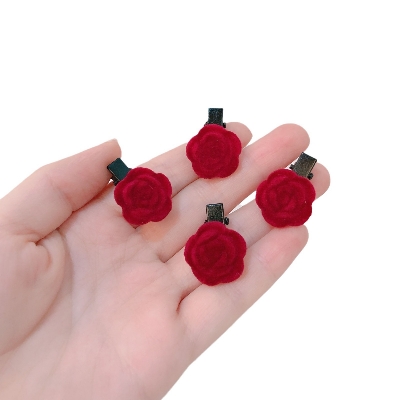 Picture of Mini Rose Hair Clip for Women Girls, Red Flower Hair Barrettes Headpiece Hair Vintage Hair Pins for Bridal