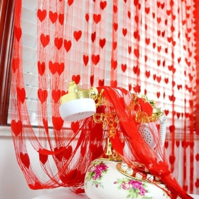 Picture of New And Good Quality Pink colour Love Heart Shaped Net Curtain/Porda