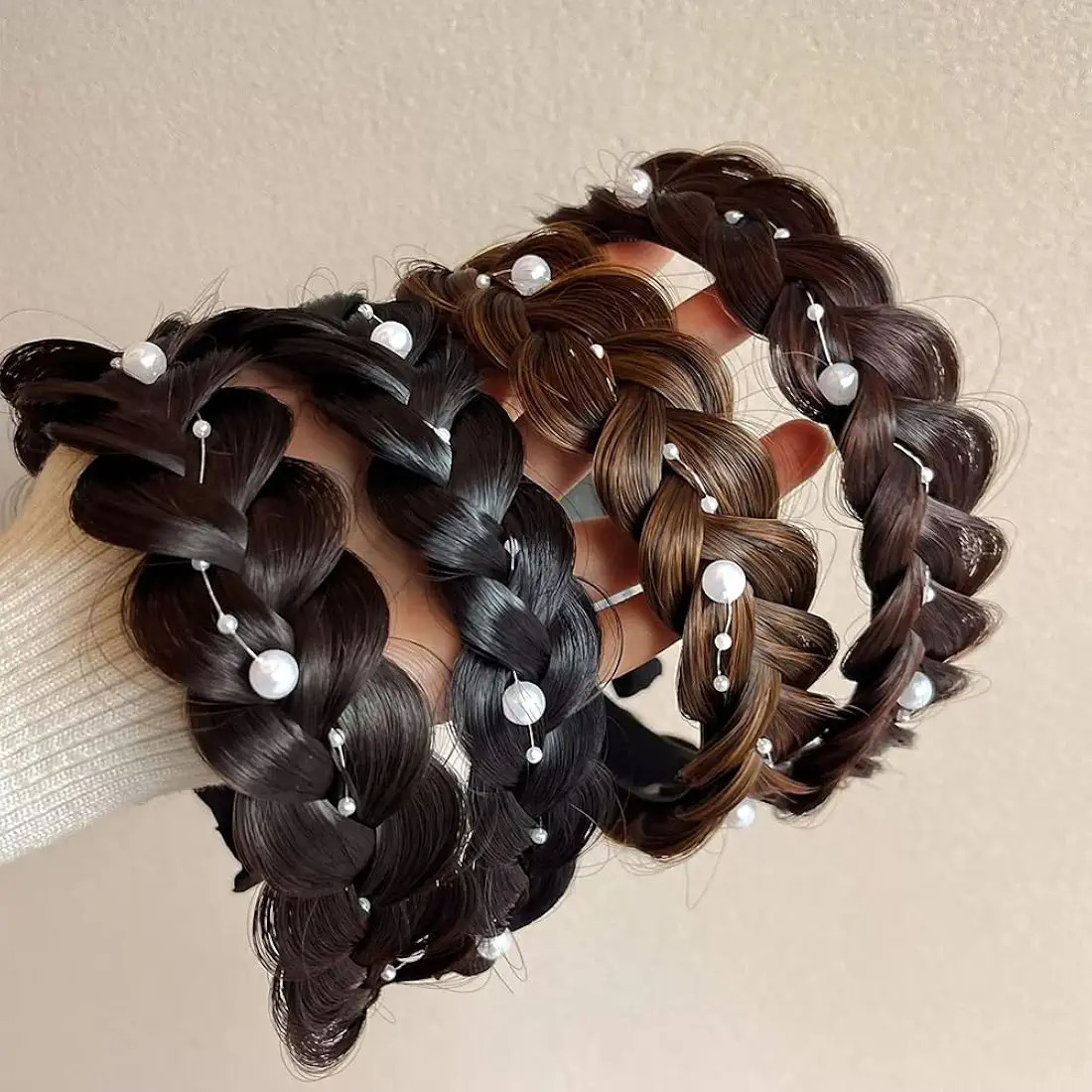 Picture of Korean Style Fashion Women's Hair Hoop Solid Color Pleated Elastic Headband Winter Hairband Hair Ties Hair Accessories Headwear
