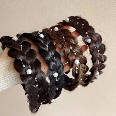 Picture of Korean Style Fashion Women's Hair Hoop Solid Color Pleated Elastic Headband Winter Hairband Hair Ties Hair Accessories Headwear