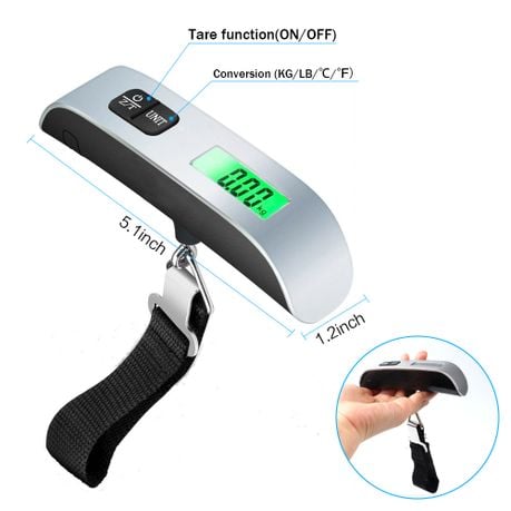 Picture of Digital Luggage Scale with Backlight, Electronic Portable Suitcase, Travel Weighing Scales Luggage Bag Hanging, -40%, 50kg, 110lb - Multicolor