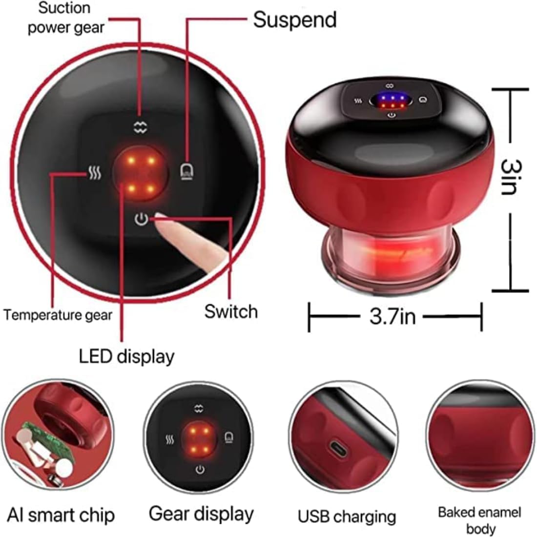 Picture of Smart Massage Glass Therapy Vacuum Cupping Chinese Hijama Cup Machine Therapy for Back, Neck, Joint Pain Relief - Multicolor