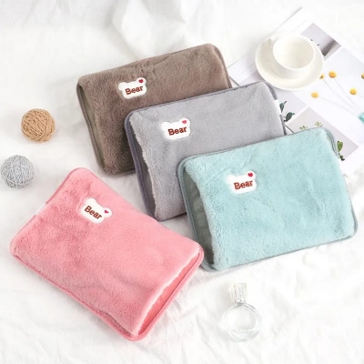 Picture of Cute Hot Water Bottle with Soft Cover，Portable Rechargeable Electric Hot Water Bag for Menstrual Cramps，Hot Compress Heating Pad,Plush Bear Hand Warmer（Winter Expressive Gift) - Multicolor