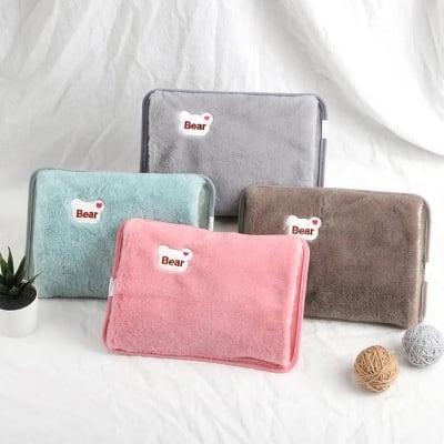 Picture of Cute Hot Water Bottle with Soft Cover，Portable Rechargeable Electric Hot Water Bag for Menstrual Cramps，Hot Compress Heating Pad,Plush Bear Hand Warmer（Winter Expressive Gift) - Multicolor