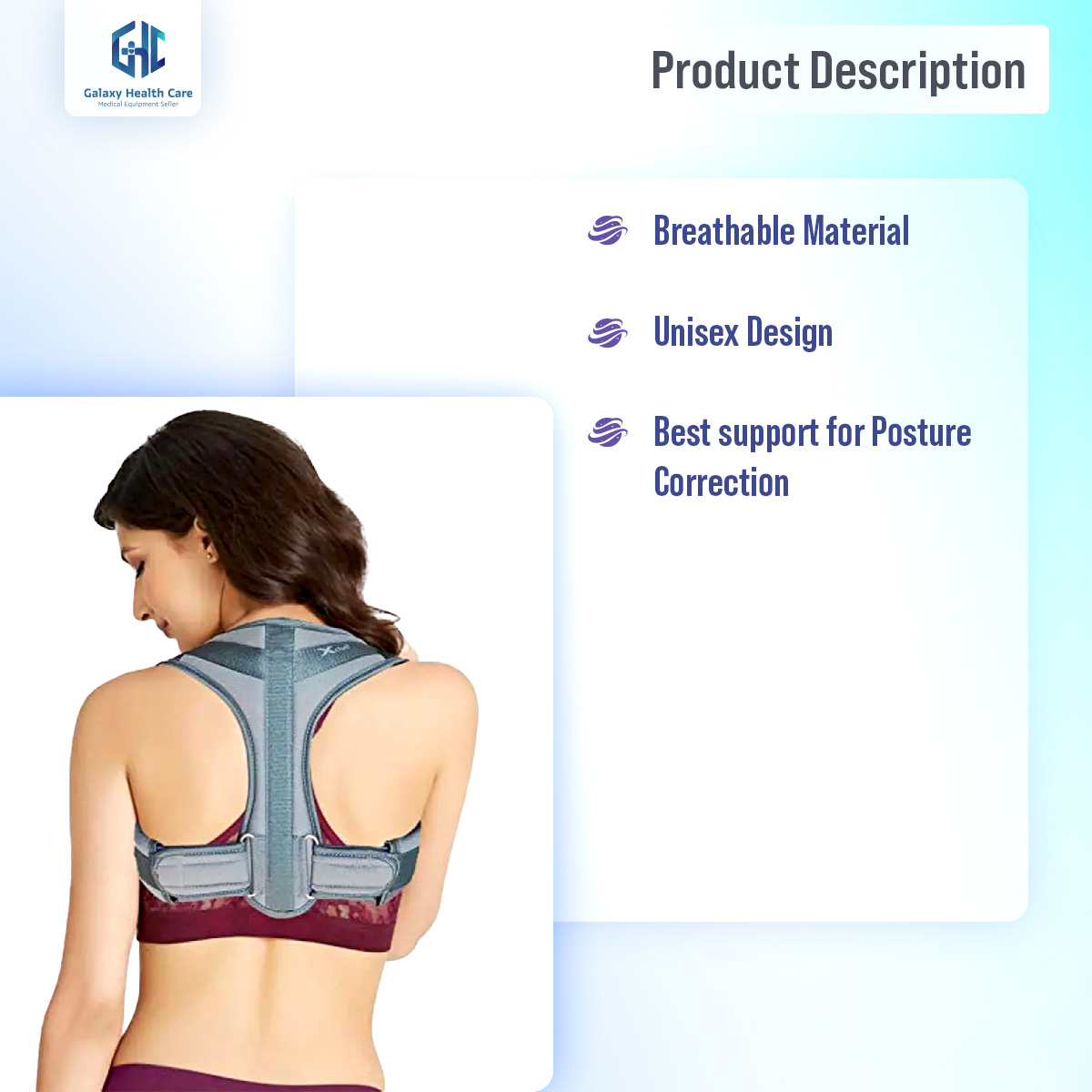 Picture of Posture Corrector For Men And Women - Adjustable Upper Back Brace For Clavicle To Support Neck, Back and Shoulder - Grey