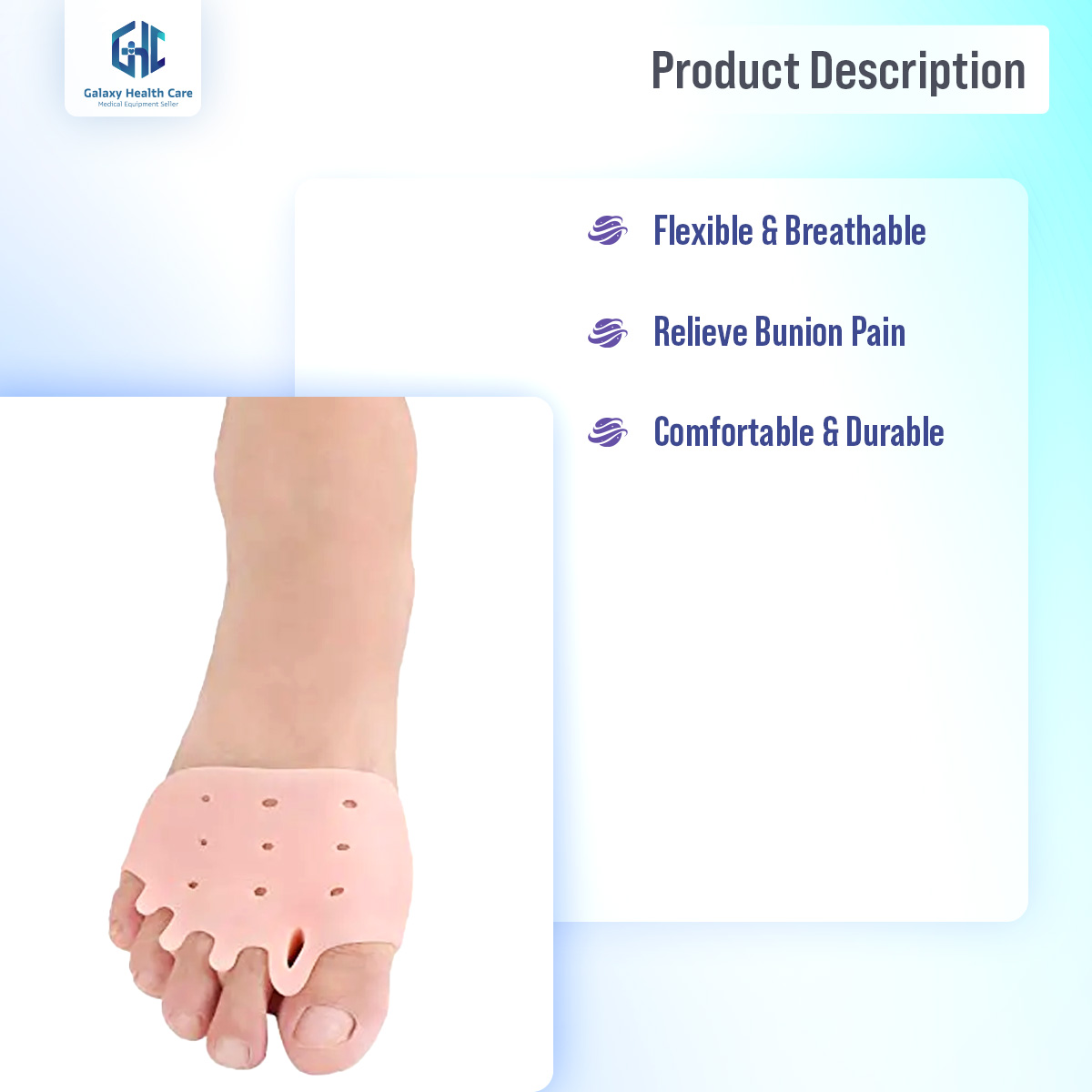 Picture of Galaxy 2 Pieces Toe Separator Bunion Corrector Straightner Hallux Valgus Pain Relief (1 Pair) - White
