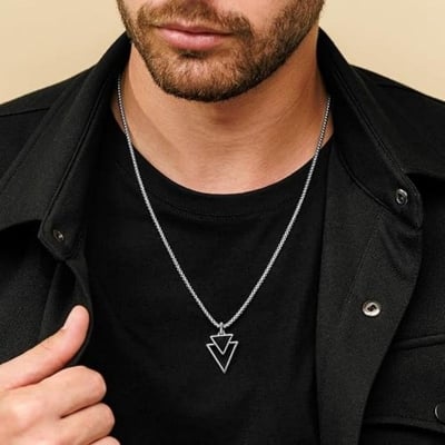 Picture of Men's Stainless Steel Double Triangle Pendant Necklace