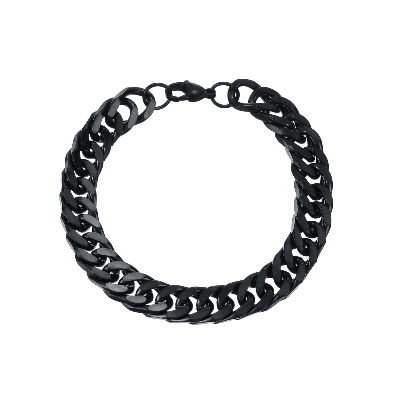 Picture of Men's 8mm Gold/Black Cuban Link Chain Bracelet  Stainless Steel