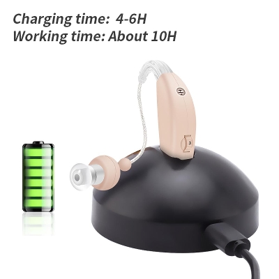 Picture of Adjustable Volume Hearing Aids BTE Ear Hearing Amplifier Sound Amplifier Rechargeable Hearing Device for The Elderly - Beige