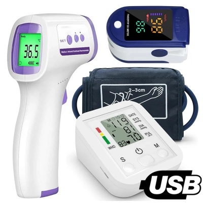 Picture of digital blood pressure machine, infrared thermometer, pulse oximeter combo pack - Multicolor