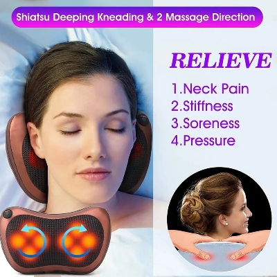 Picture of Massage Pillow Shiatsu Neck & Back Massager With Heat Neck And Shoulder Massager With 3D Deep Tissue Kneading Massager - Multicolor