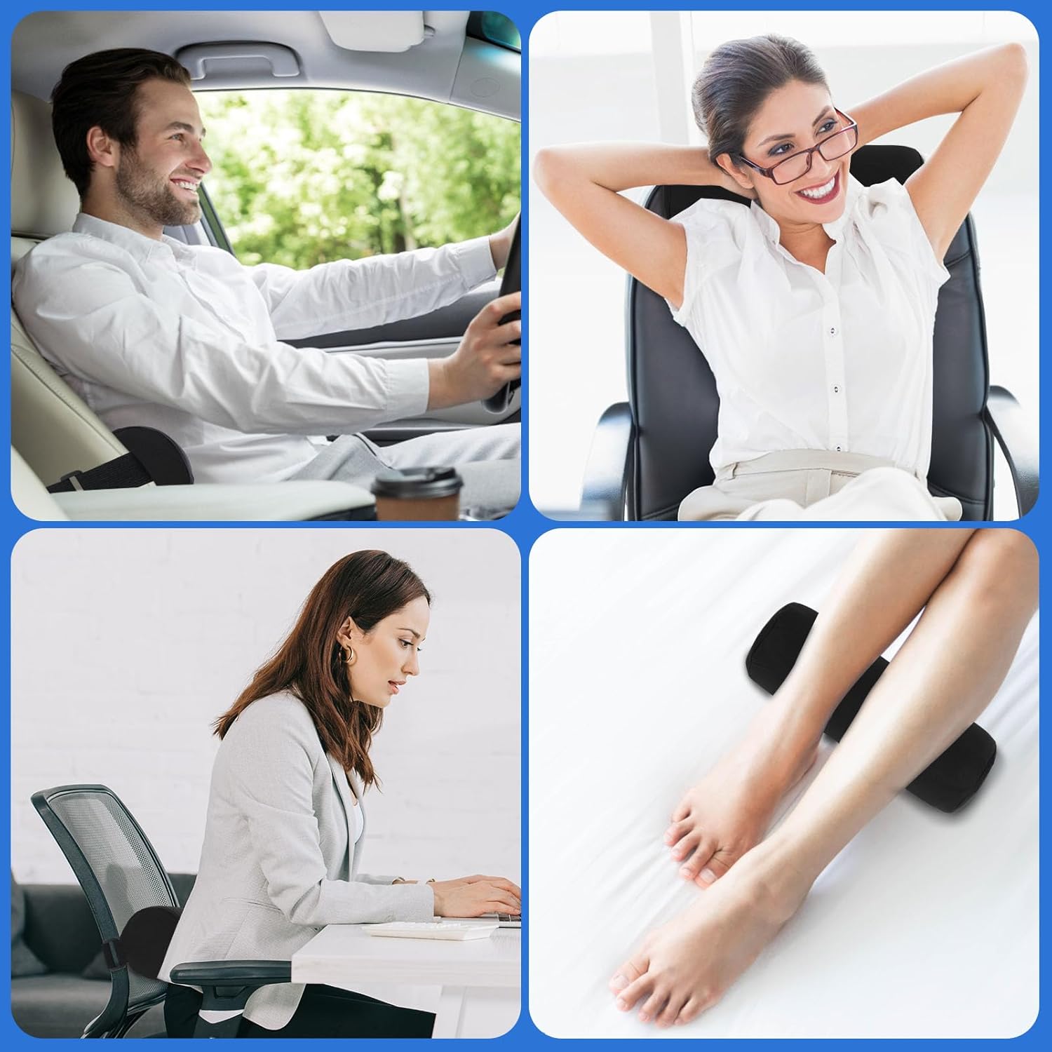 Picture of Lumbar Roll Pillow for Lower Back, Lumbar Support Pillow Memory Foam Roll Pillow with Removable Washable Cover Ergonomic Neckroll Pillow with Elastic Strap Length Back Support Roll for Chair - Multicolor